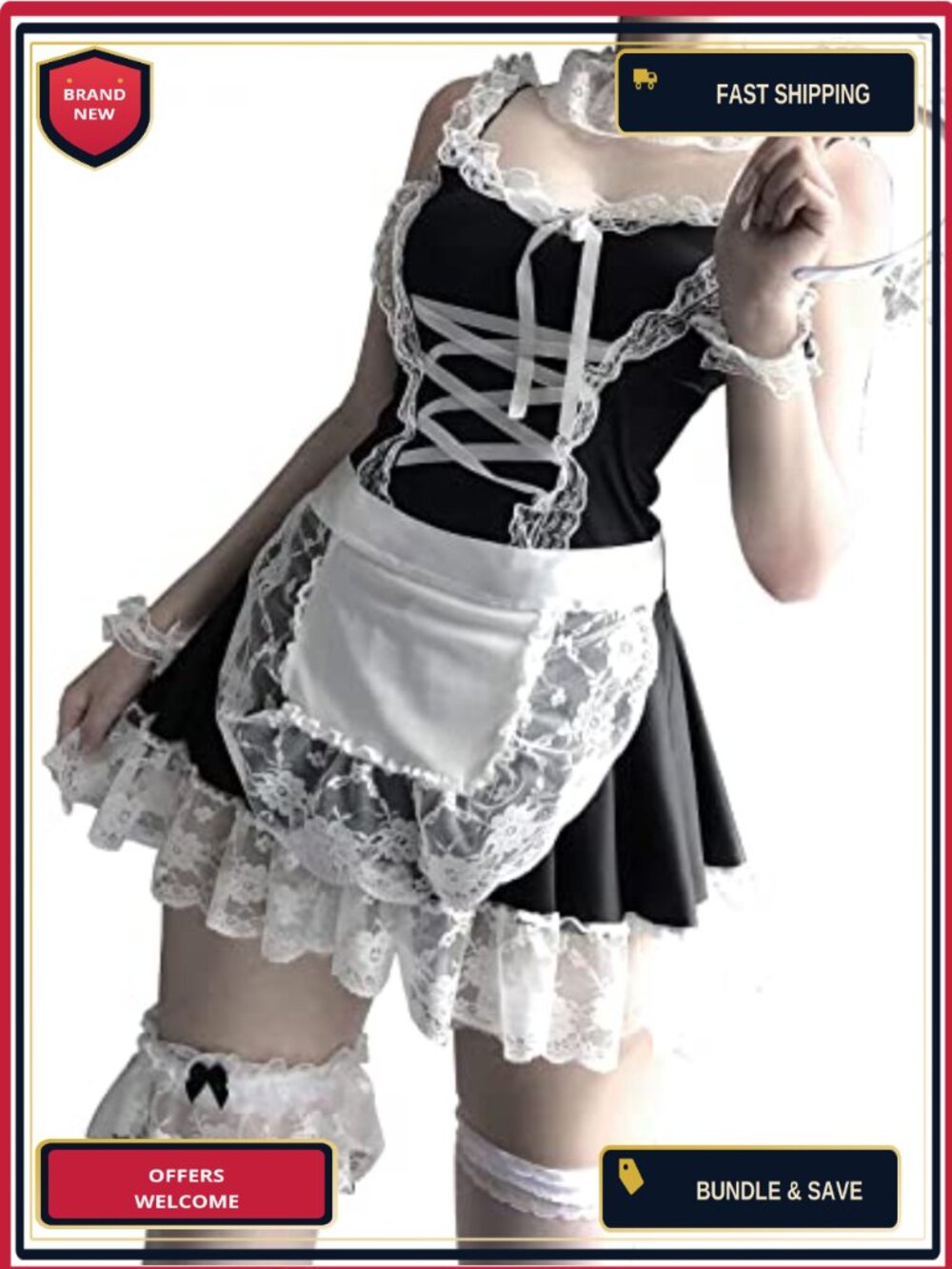 Maid Dress Cosplay Sweet Classic Apron Costume Set with Socks